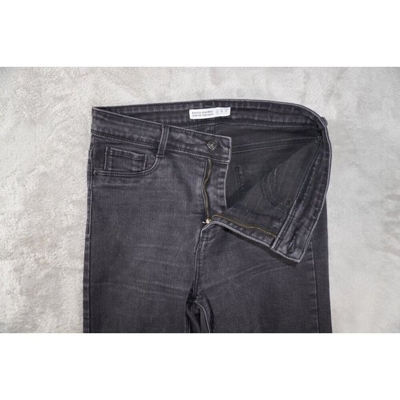 Zara Womens Jeans 8 Lead Grey Skinny Slim Ripped Distressed High Rise Raw Hem - Picture 5 of 10